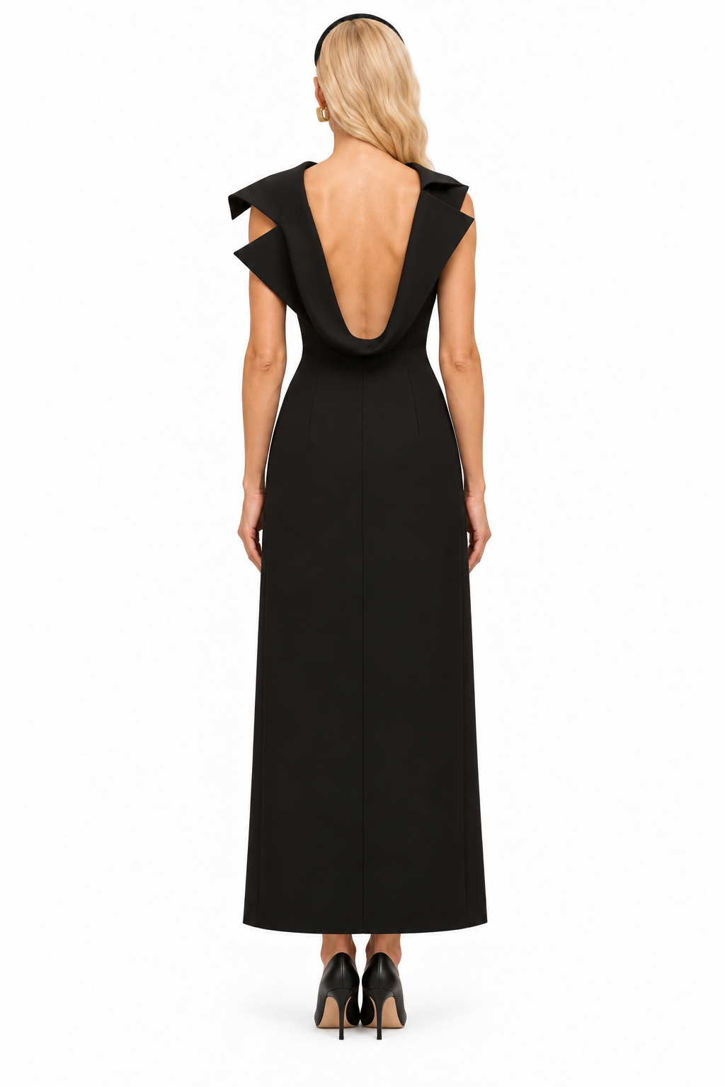 SOLÈNE SCULPTED COWL-BACK DRESS
