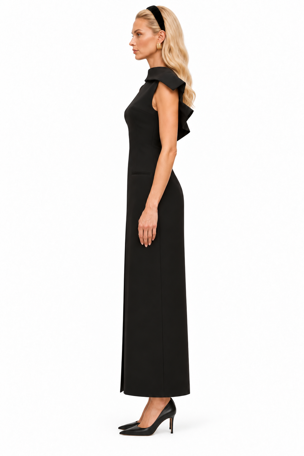 SOLÈNE SCULPTED COWL-BACK DRESS