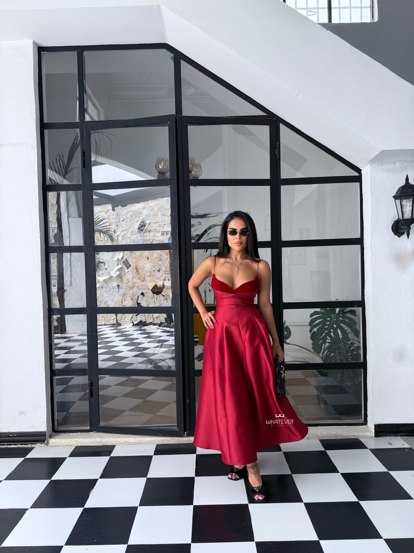 Rhea Dress - Deep Crimson Red