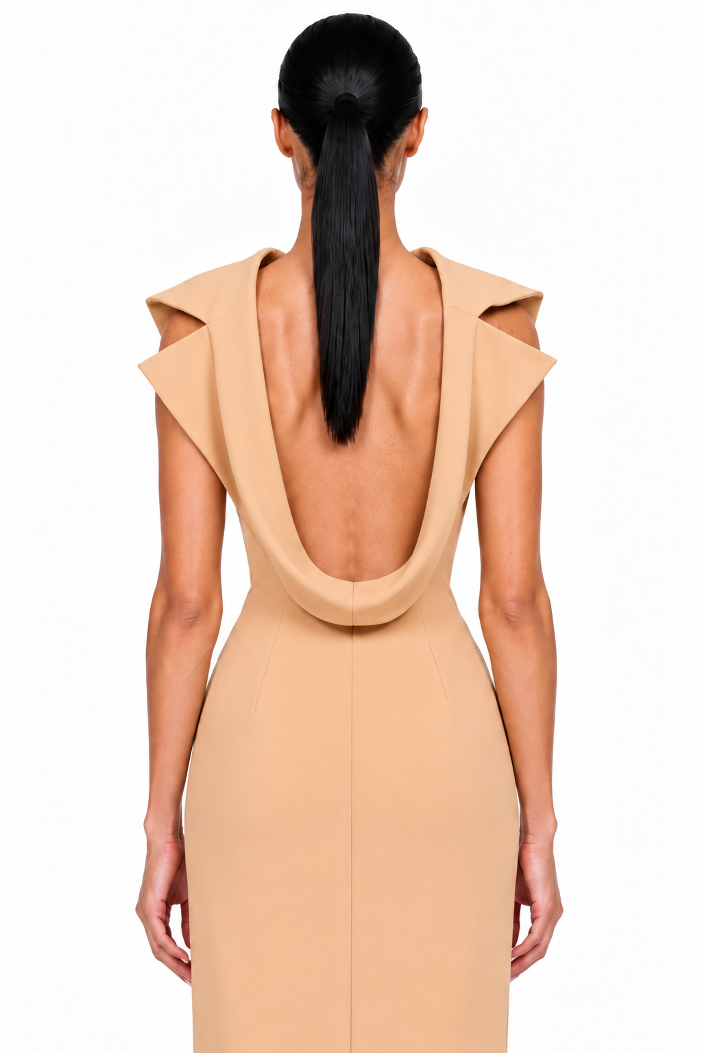 SOLÈNE SCULPTED COWL-BACK DRESS