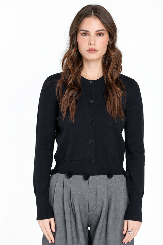 Pom Hem Knit Cardigan