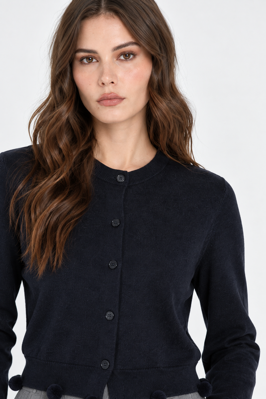 Pom Hem Knit Cardigan