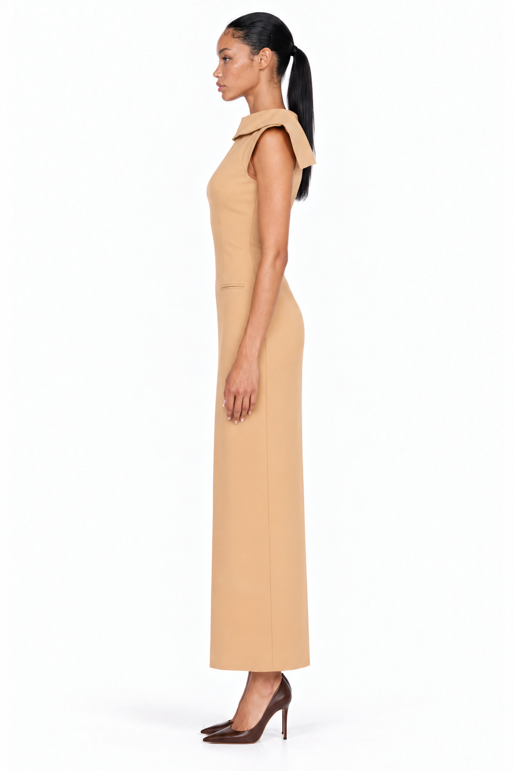 SOLÈNE SCULPTED COWL-BACK DRESS