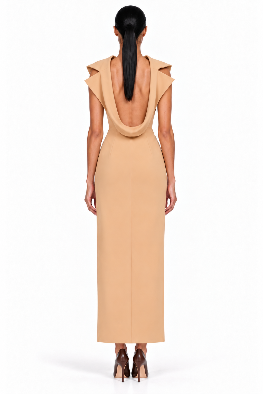 SOLÈNE SCULPTED COWL-BACK DRESS