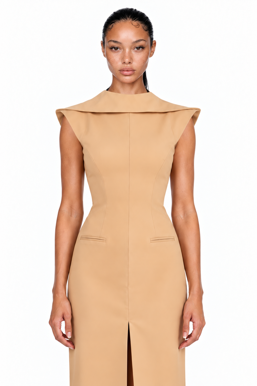 SOLÈNE SCULPTED COWL-BACK DRESS
