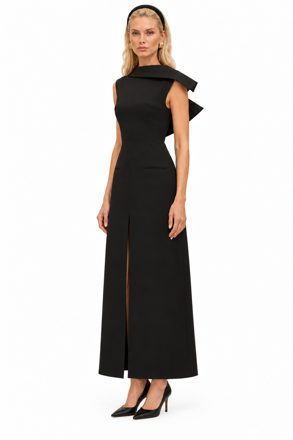 SOLÈNE SCULPTED COWL-BACK DRESS
