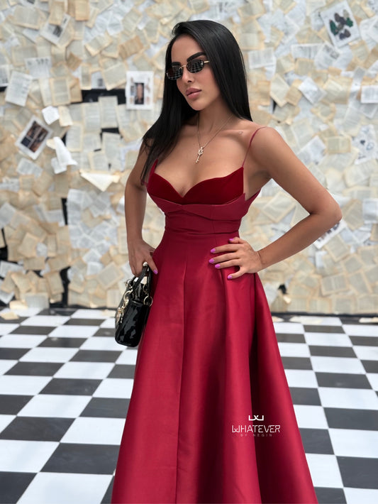 Rhea Dress - Deep Crimson Red
