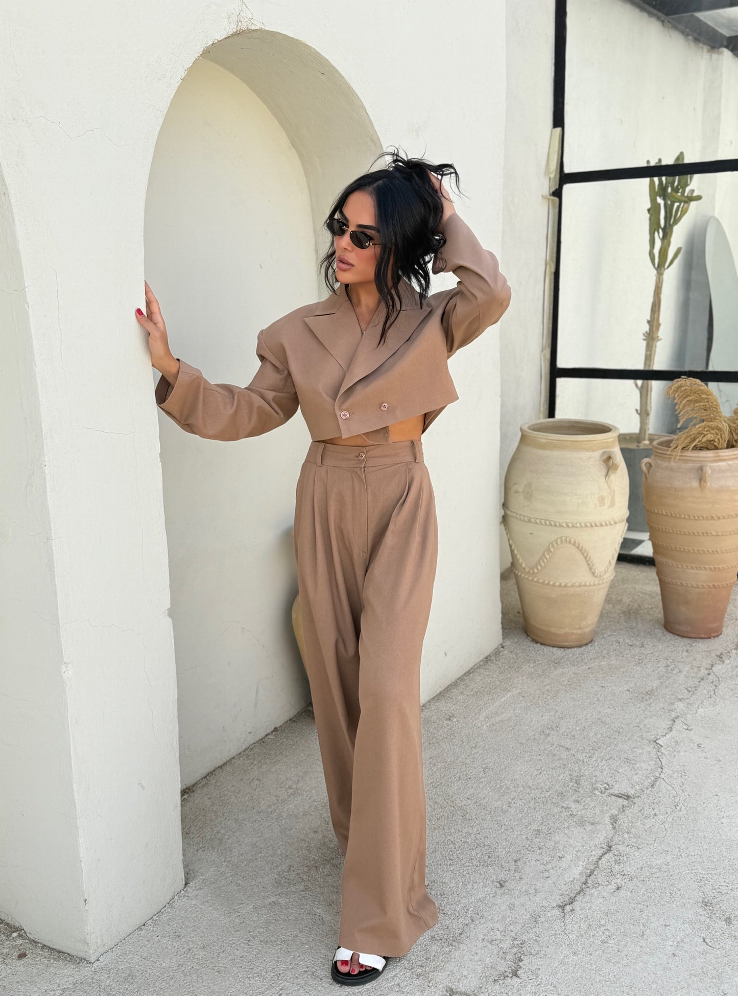 Linen Power Set – Noir & Camel