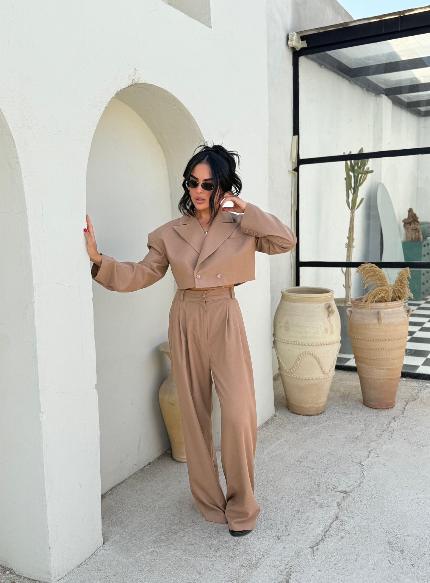 Linen Power Set – Noir & Camel