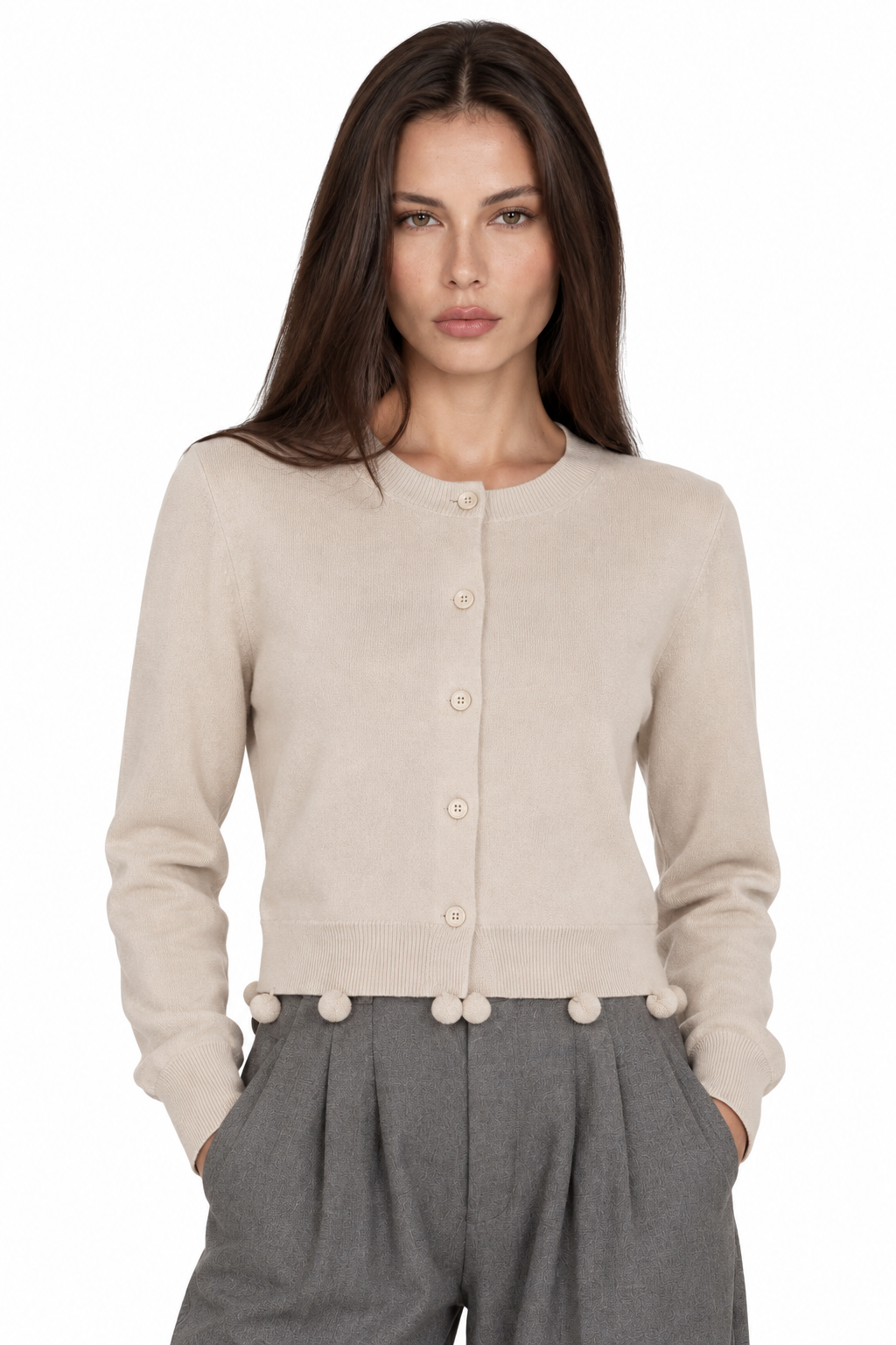 Gilet en tricot à pompons