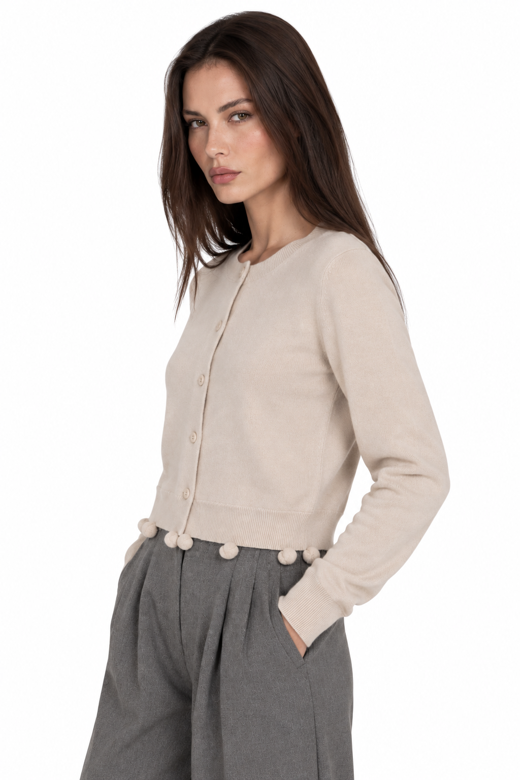 Gilet en tricot à pompons