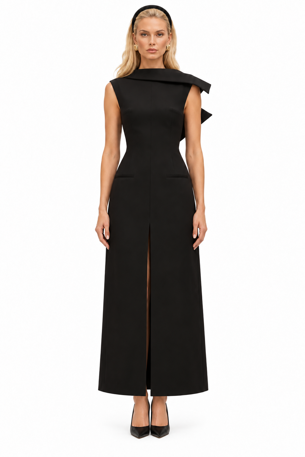 SOLÈNE SCULPTED COWL-BACK DRESS
