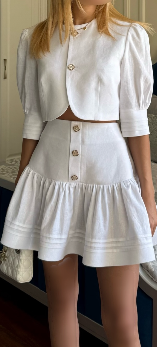 Linen Mini Skirt Set with Sculpted Blazer