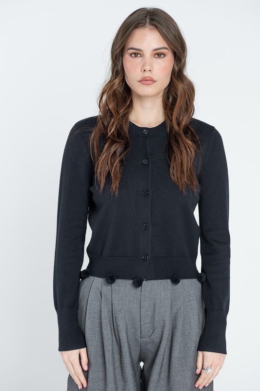 Pom Hem Knit Cardigan