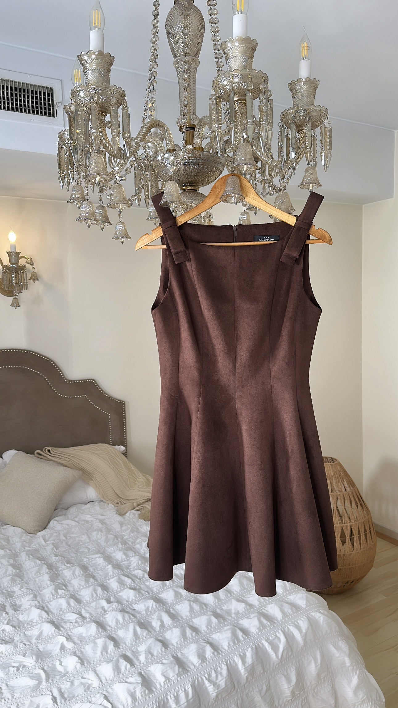 Suede Ribbon-Strap Dress