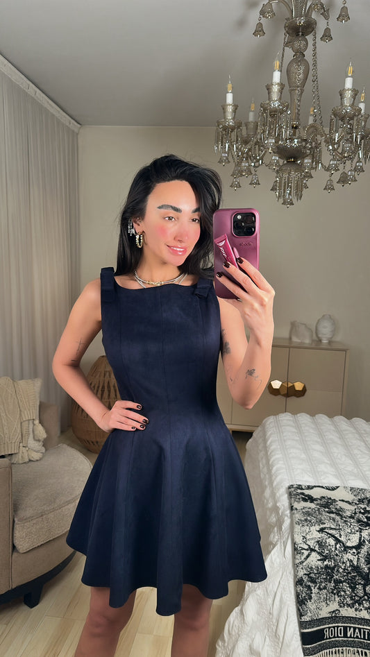 Suede Ribbon-Strap Dress