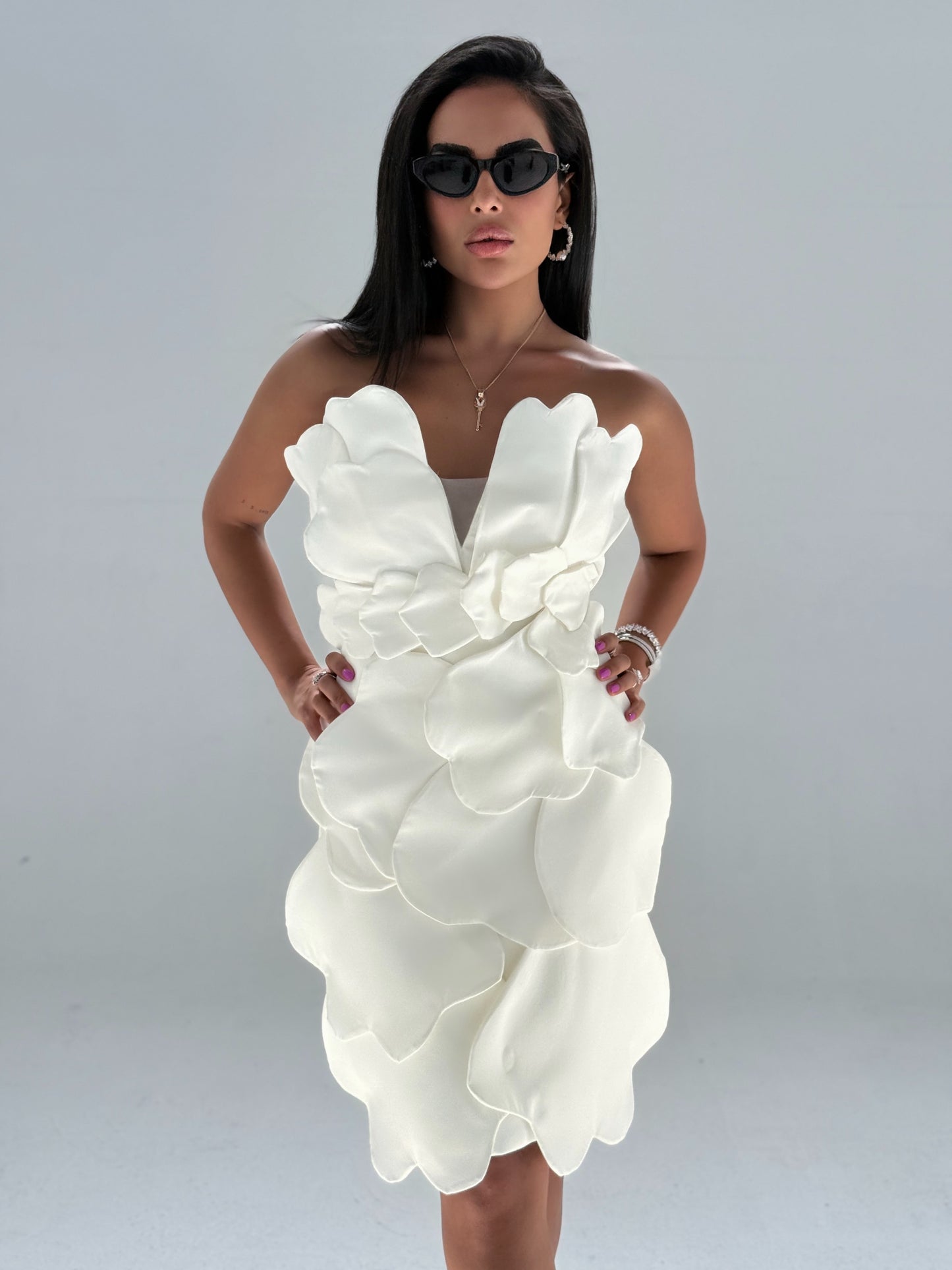 Blossom Strapless Petal Dress – White Edition