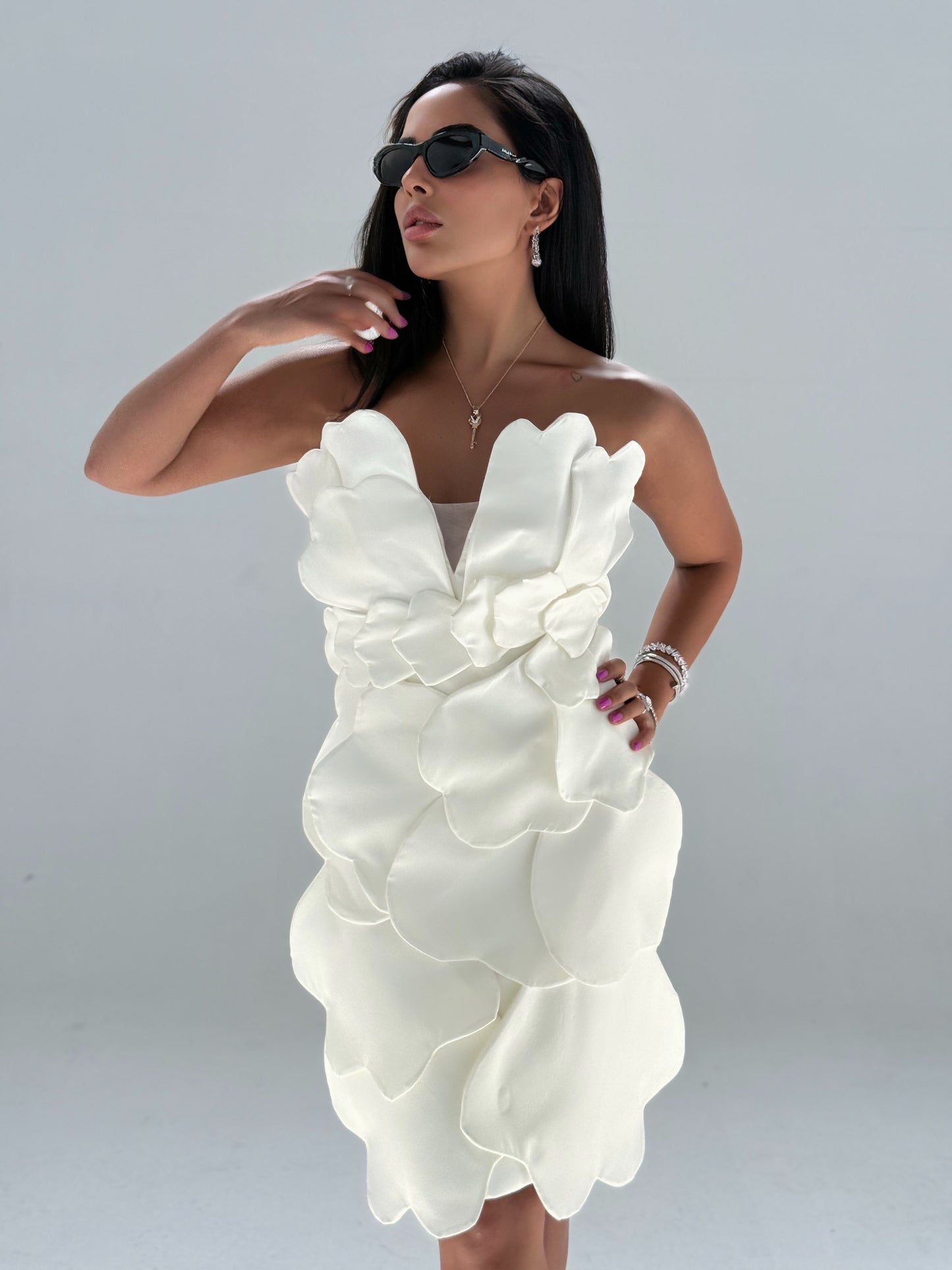 Blossom Strapless Petal Dress – White Edition