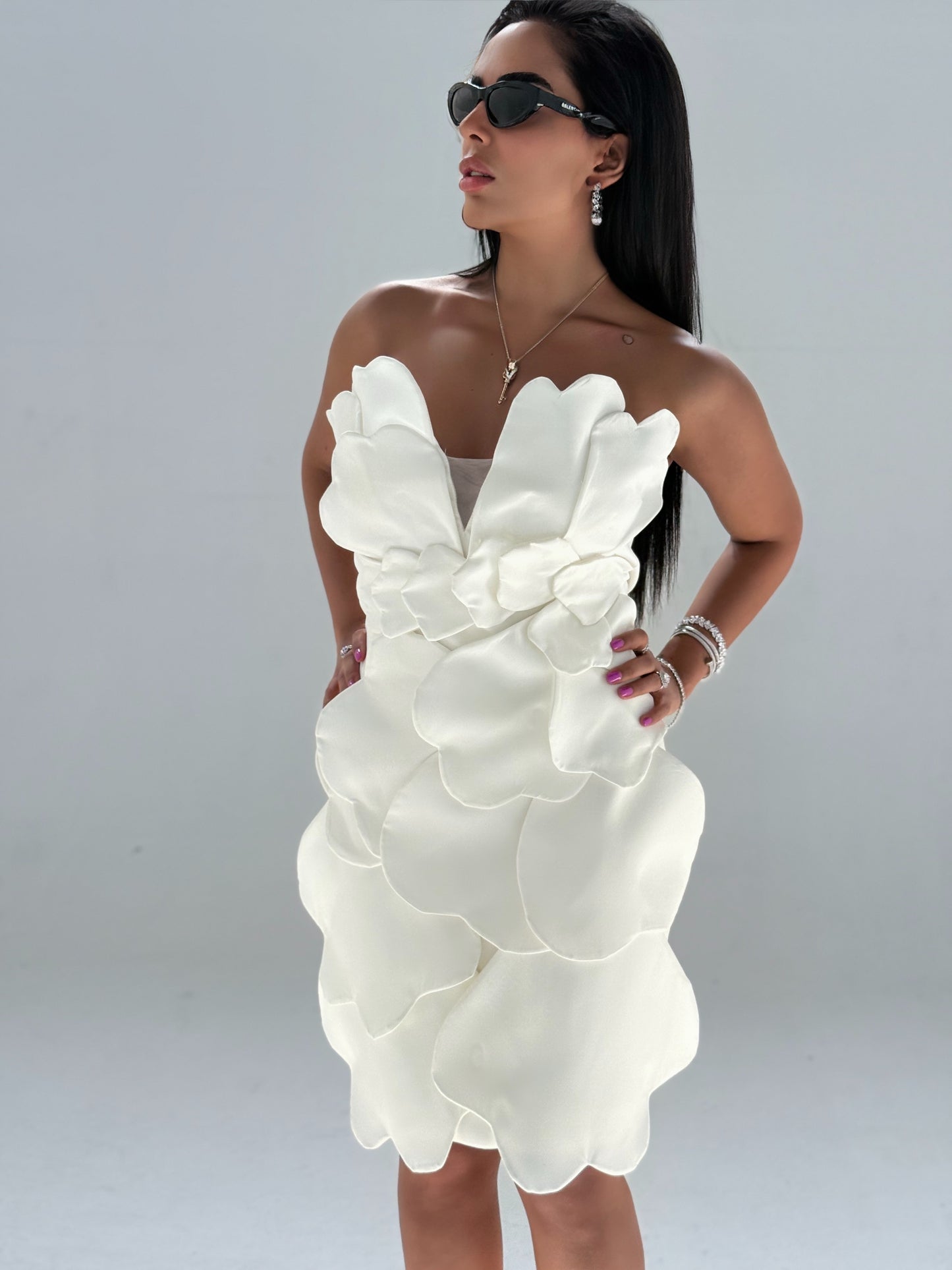 Blossom Strapless Petal Dress – White Edition