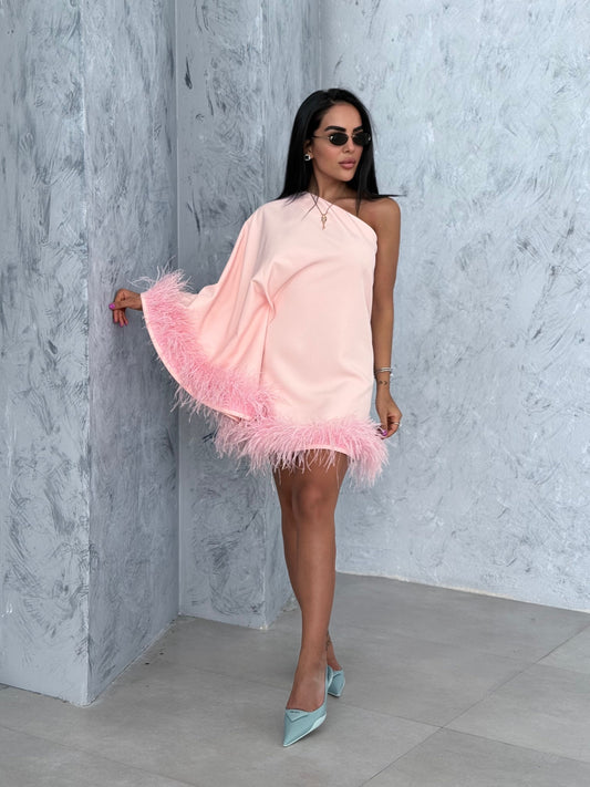 Luna Feather-Trim Mini Dress