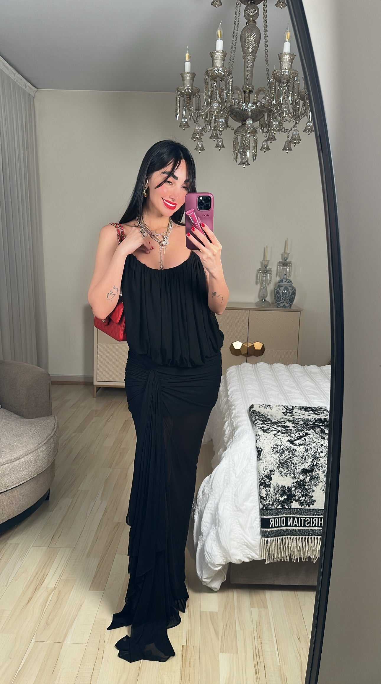 Draped Cascade Evening Gown – Classic Black